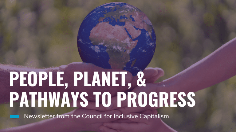 Blog banner - People Planet Pathways to Progress - Diverse group of hands holding up the earth